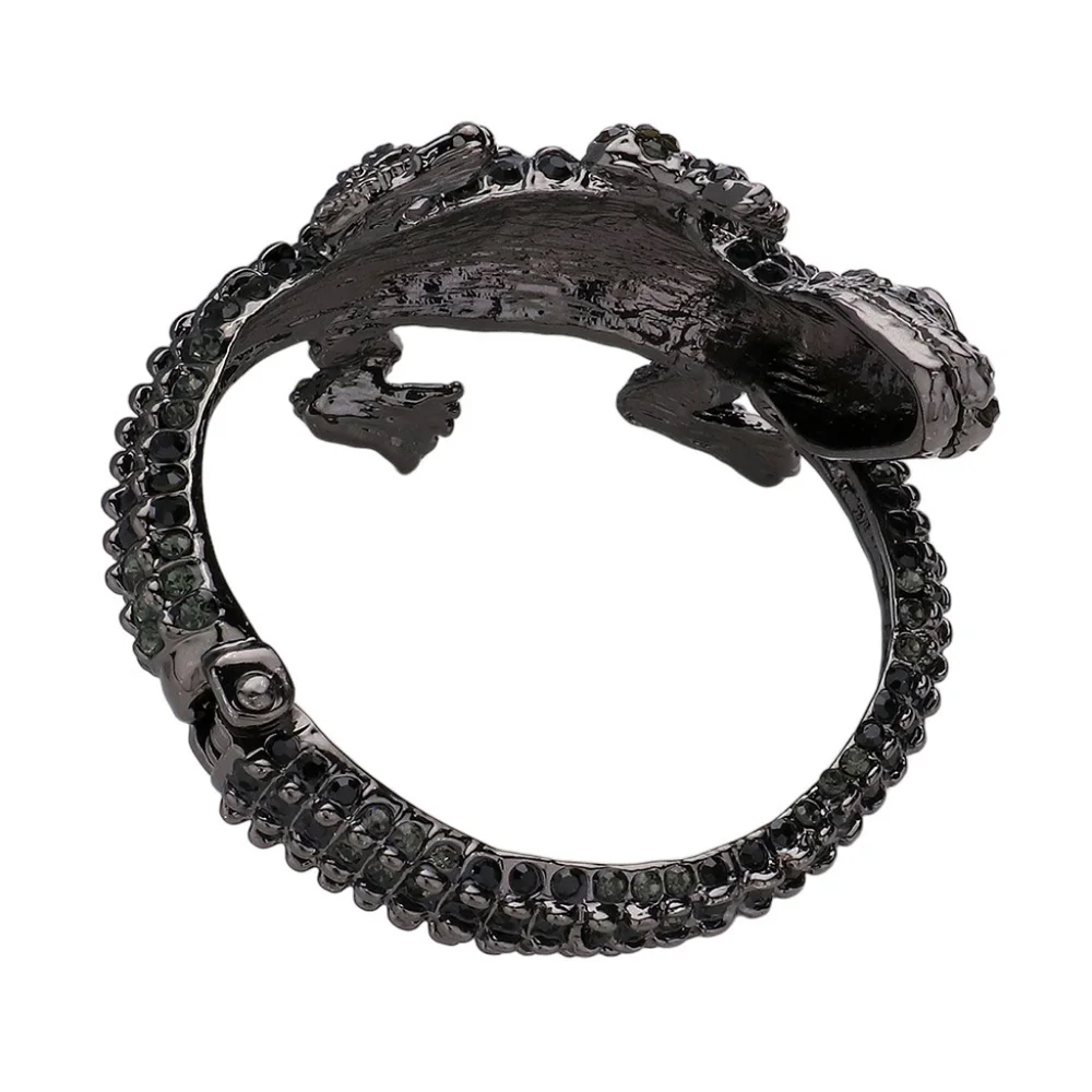 Black Rhinestone Alligator Crocodile Cuff Bracelet Statement Jewelry Accessory